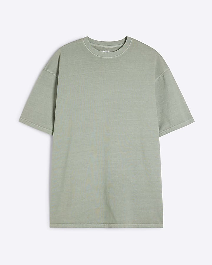 Khaki Oversized Fit Longline T-shirt