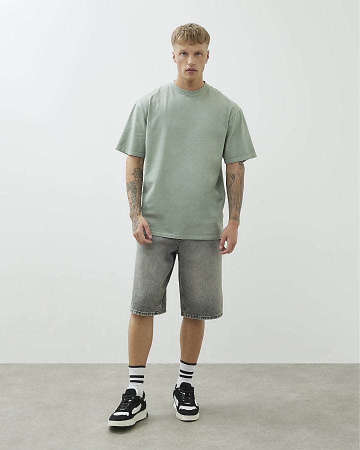 Khaki Oversized Fit Longline T-shirt