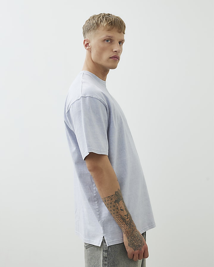 Blue Short Sleeve Oversized Longline T-shirt