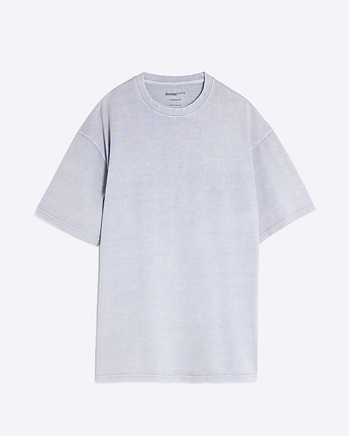 Blue Short Sleeve Oversized Longline T-shirt