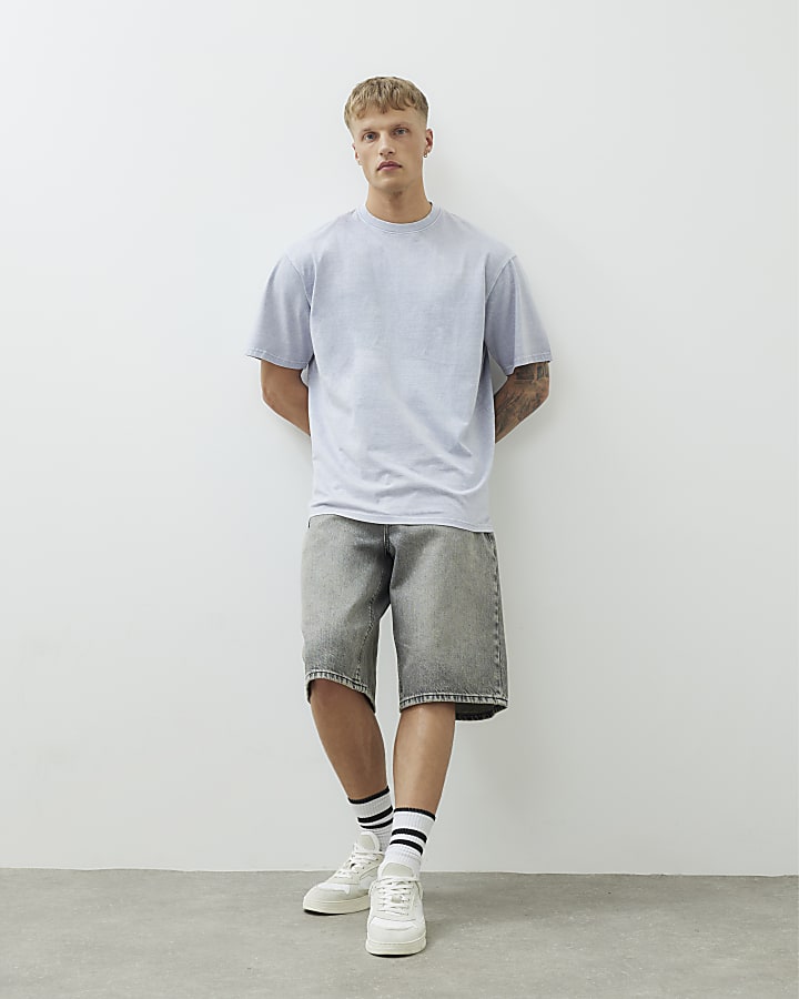 Blue Short Sleeve Oversized Longline T-shirt