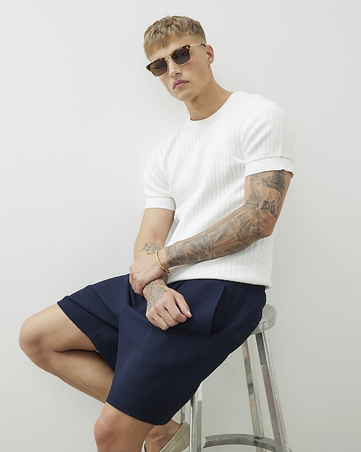 White Short Sleeve Ribbed T-Shirt