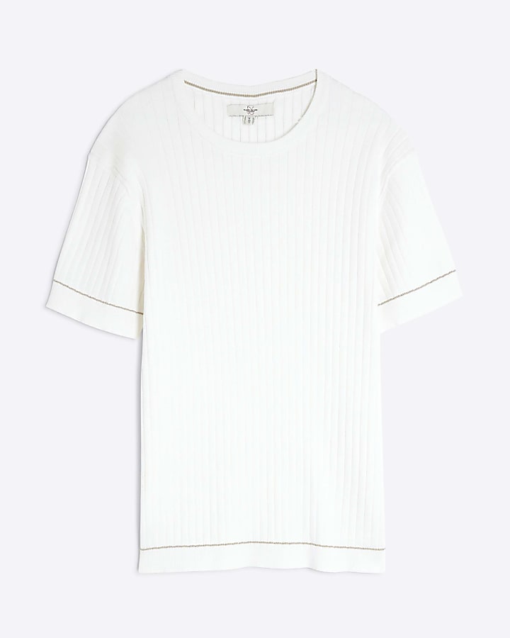 White Short Sleeve Ribbed T-Shirt