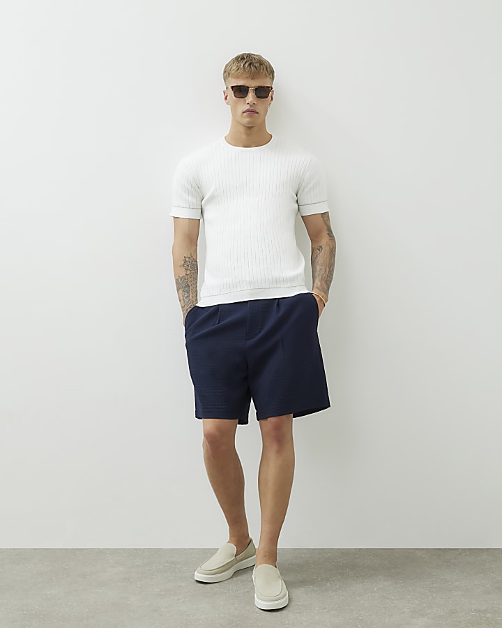 White Short Sleeve Ribbed T-Shirt