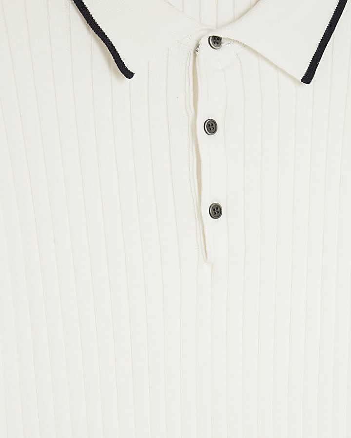 White Slim Fit Ribbed Polo Shirt