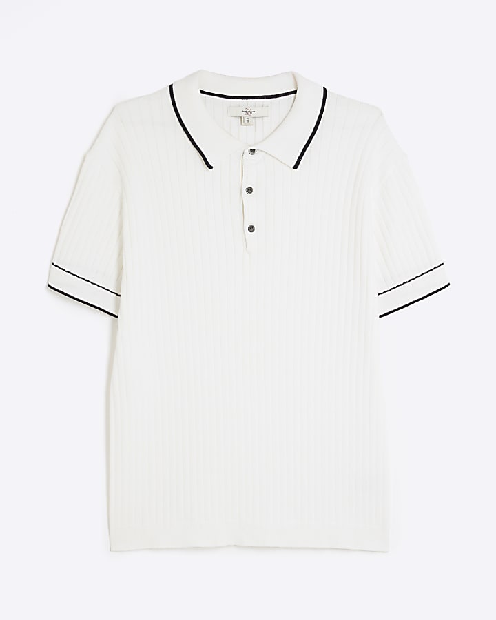 White Slim Fit Ribbed Polo Shirt