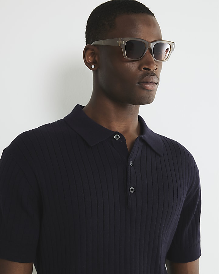 Navy Slim Fit Ribbed Polo Shirt