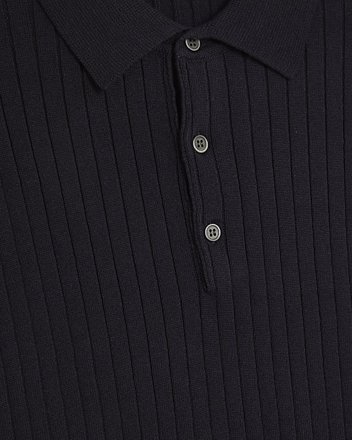 Navy Slim Fit Ribbed Polo Shirt