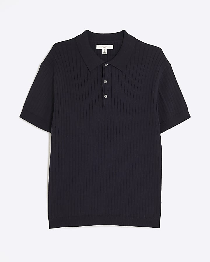 Navy Slim Fit Ribbed Polo Shirt