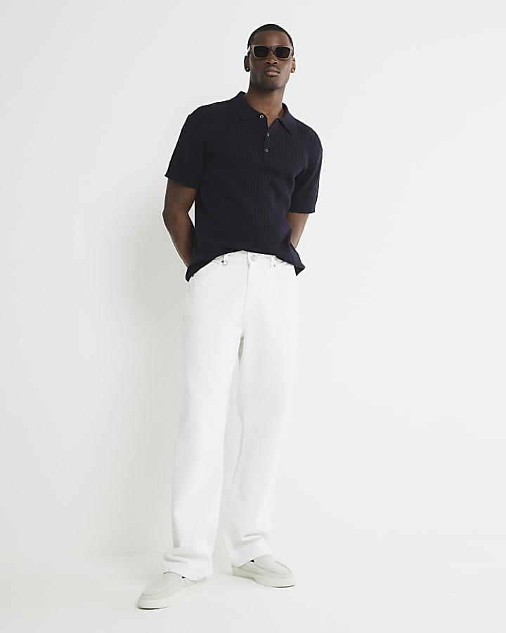 Navy Slim Fit Ribbed Polo Shirt