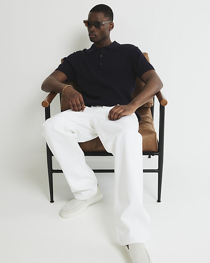 Navy Slim Fit Ribbed Polo Shirt