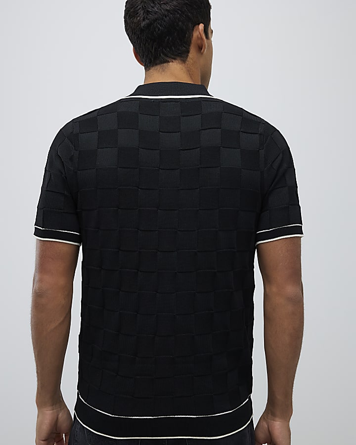 Black Slim Fit Slinky Checkerboard Shirt