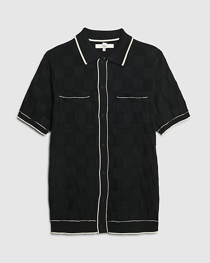 Black Slim Fit Slinky Checkerboard Shirt