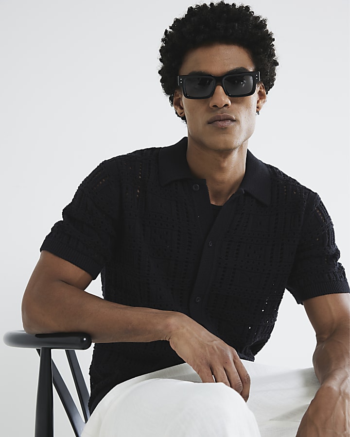 Black Regular Fit Laser Cut Shirt