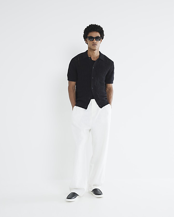 Black Regular Fit Laser Cut Shirt