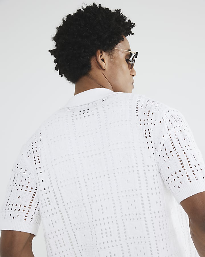 White Regular Fit Laser Cut Shirt