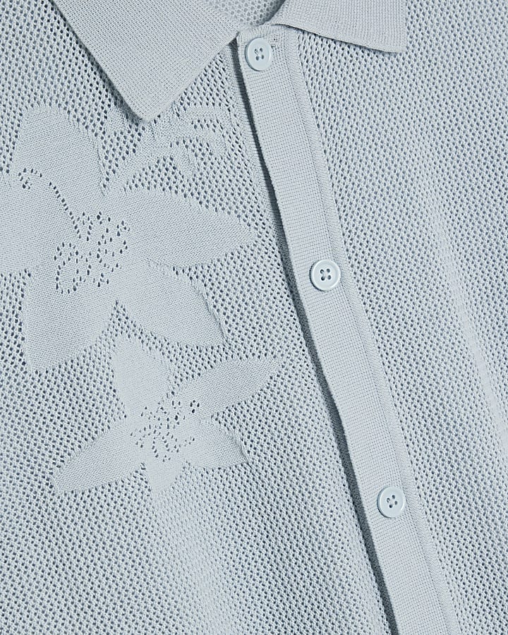 Blue Slim Fit Short Sleeve Floral Shirt