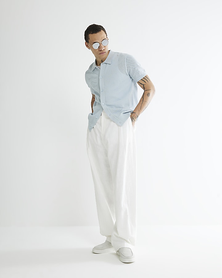 Blue Slim Fit Short Sleeve Floral Shirt