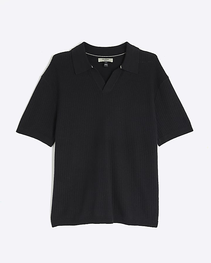 Black Short Sleeve Open Collar Polo Shirt
