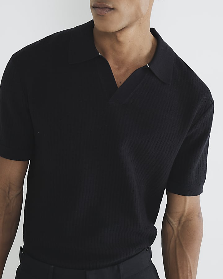 Black Short Sleeve Open Collar Polo Shirt