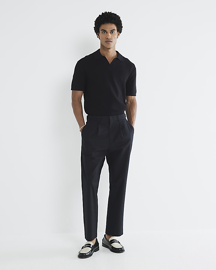 Black Short Sleeve Open Collar Polo Shirt