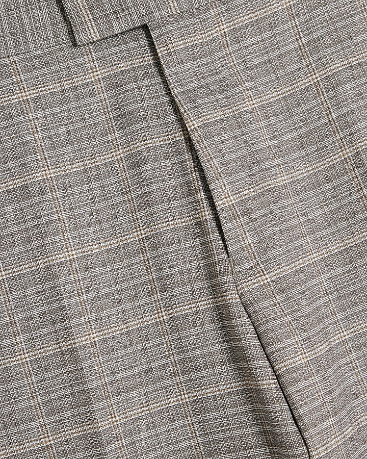 Beige Tailored Fit Check Suit Trousers
