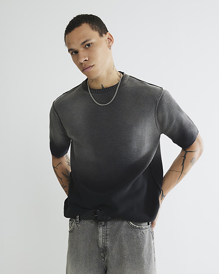 Black Garment Dye Knitted T-Shirt