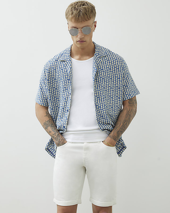 White Slim Fit Denim Shorts