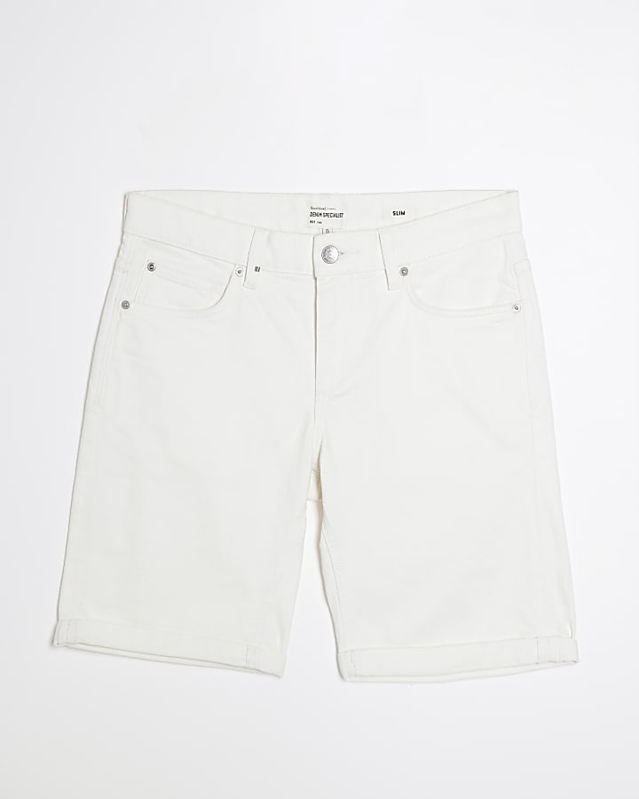 White Slim Fit Denim Shorts