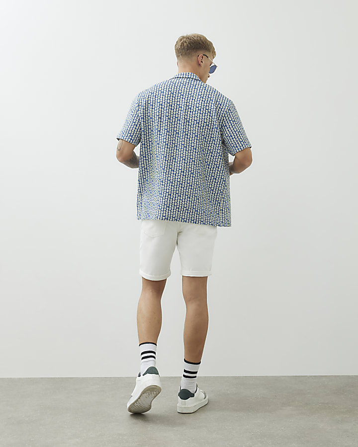 White Slim Fit Denim Shorts