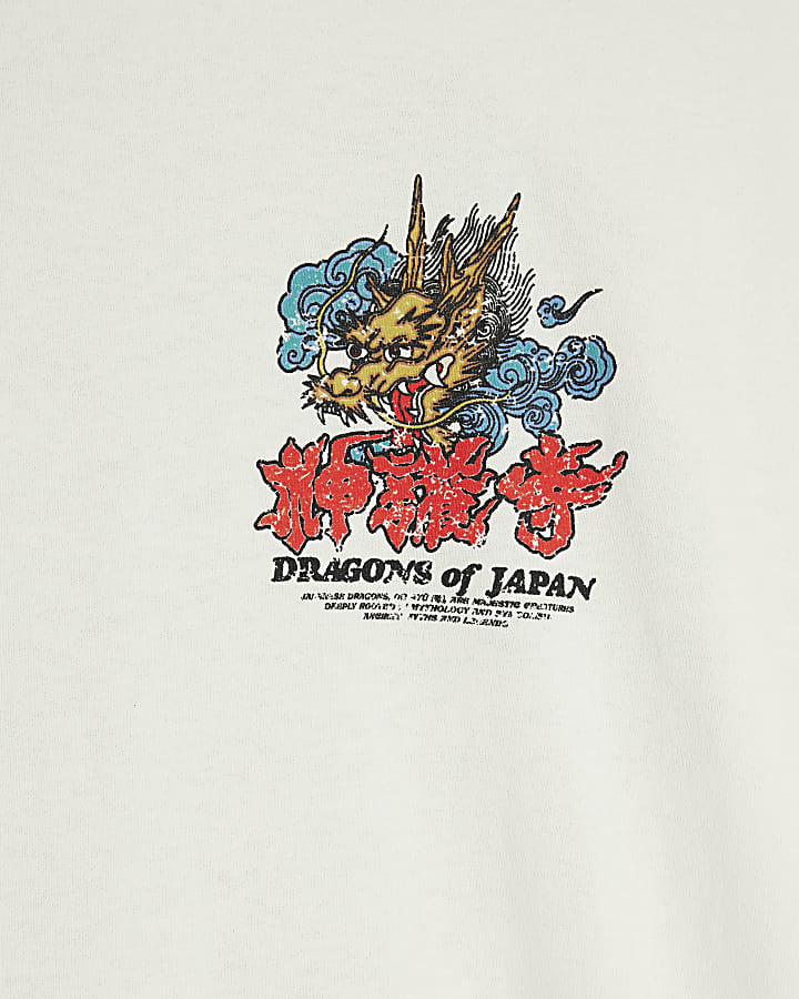 White Short Sleeve Graffiti Dragon T-Shirt