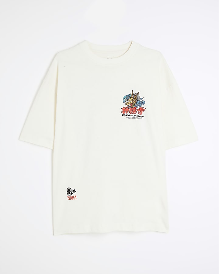 White Short Sleeve Graffiti Dragon T-Shirt