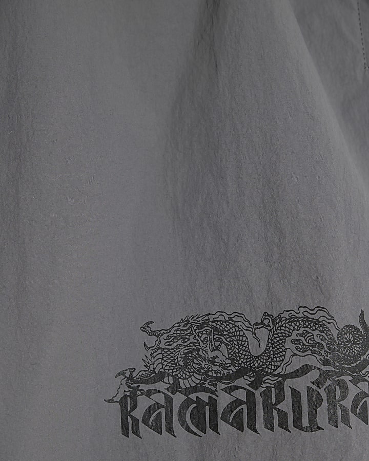 Grey Dragon Print Swim Shorts