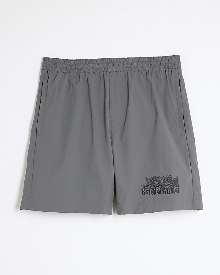 Grey Dragon Print Swim Shorts