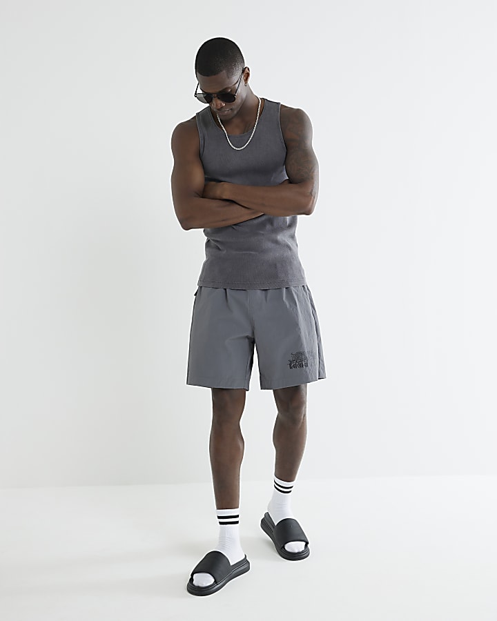 Grey Dragon Print Swim Shorts