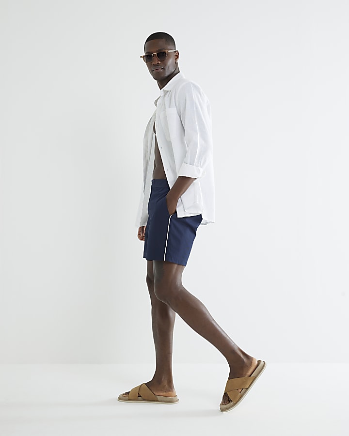 Navy Taped Swim Shorts