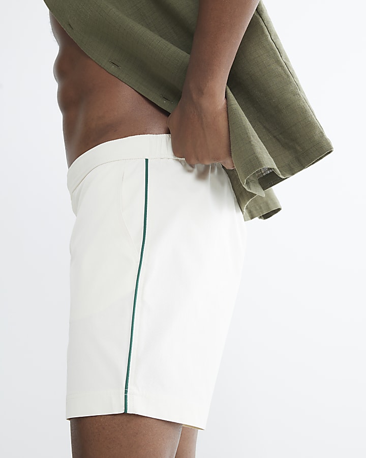 Ecru Fixed Waist Taped Swim Shorts