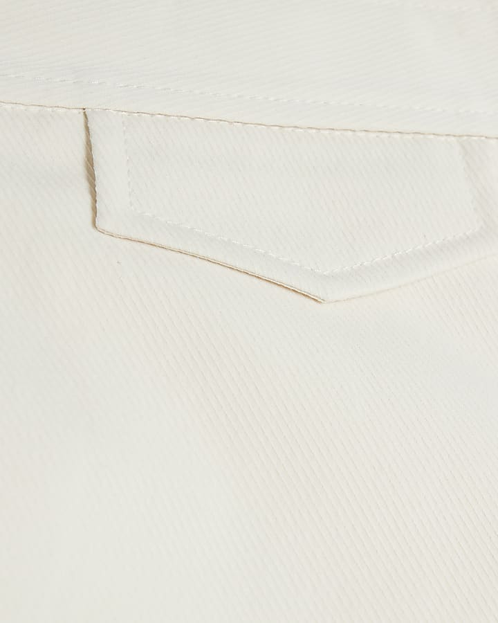 Ecru Fixed Waist Taped Swim Shorts