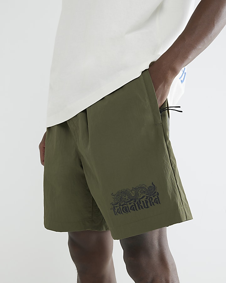 Green Dragon Print Swim Shorts