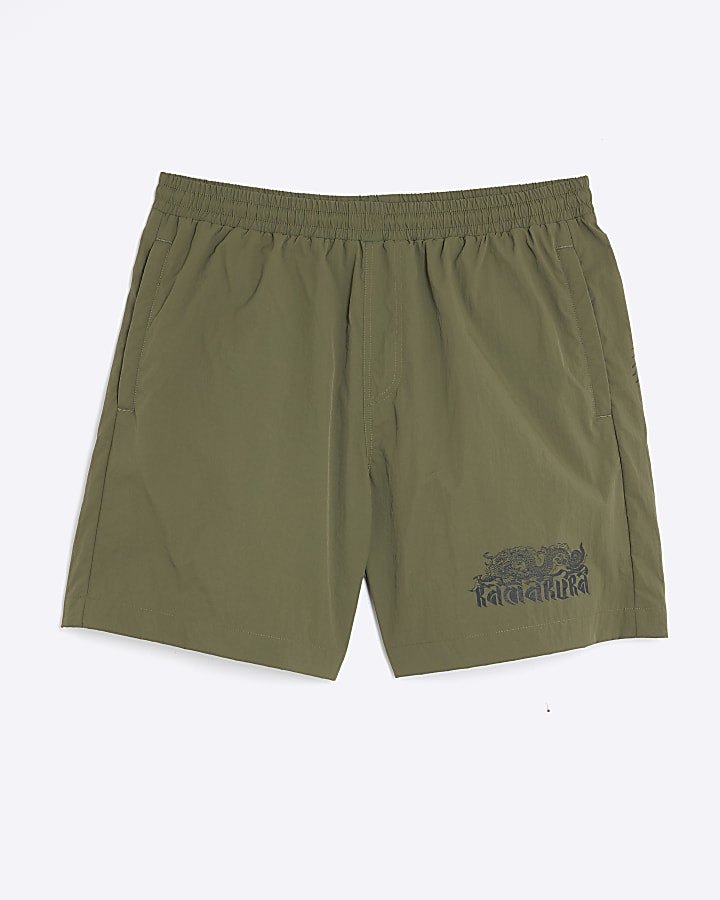 Green Dragon Print Swim Shorts