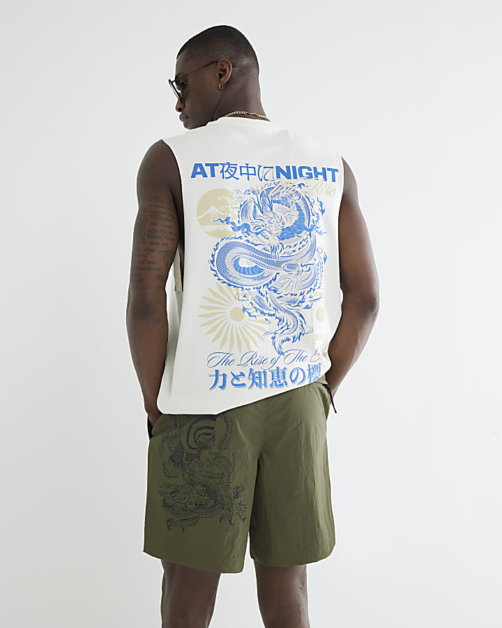 Green Dragon Print Swim Shorts