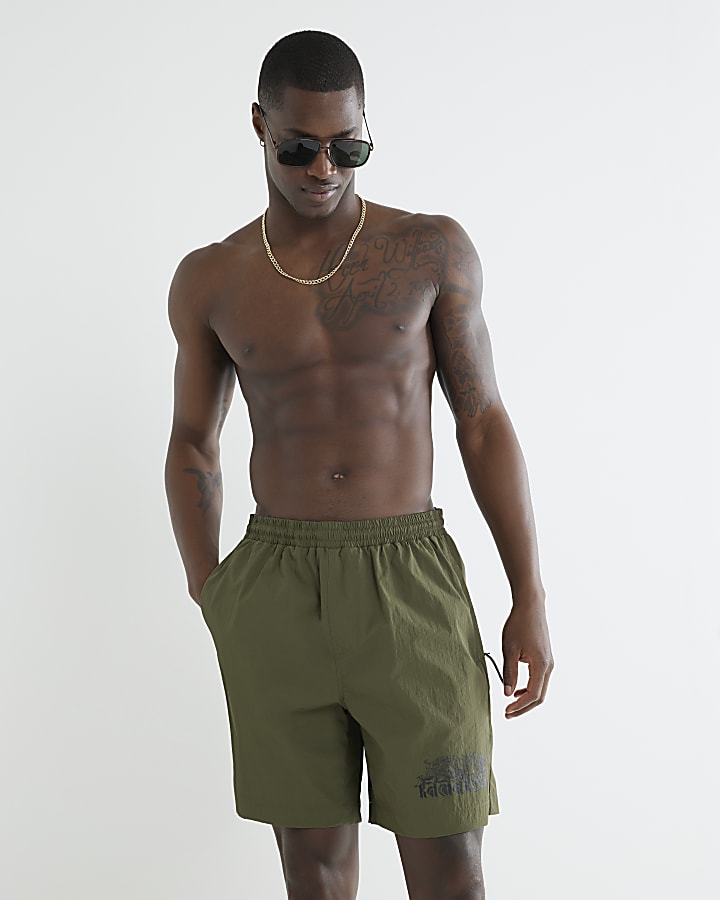 Green Dragon Print Swim Shorts