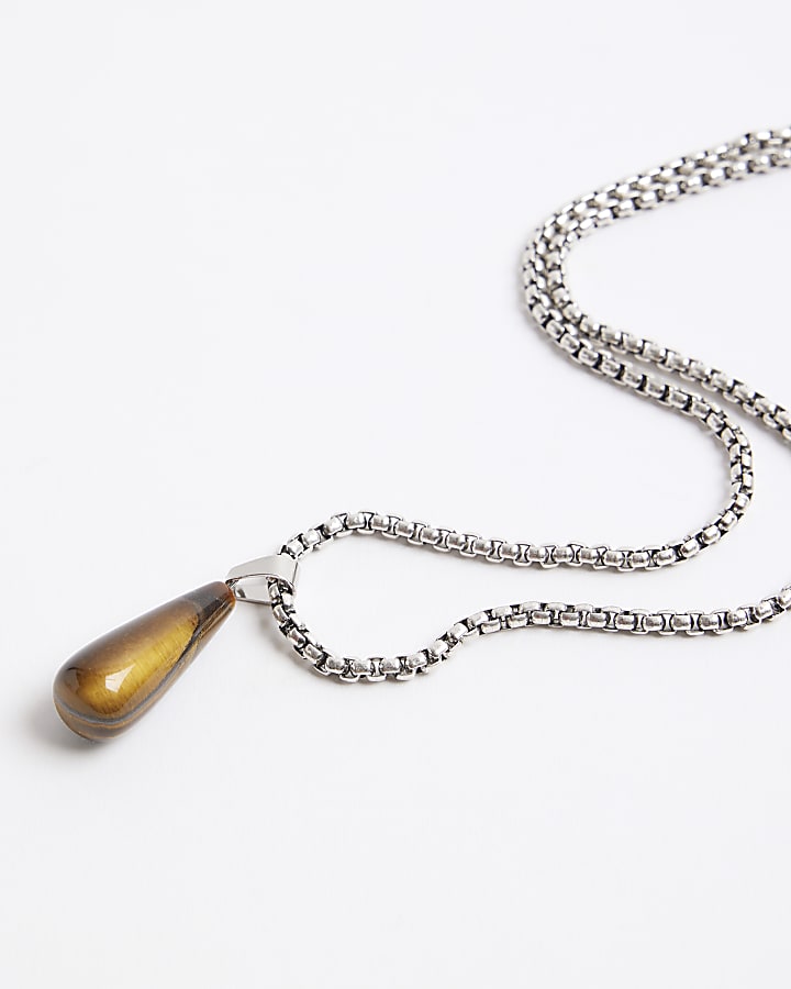 Brown Tigers Eye Pendant Necklace