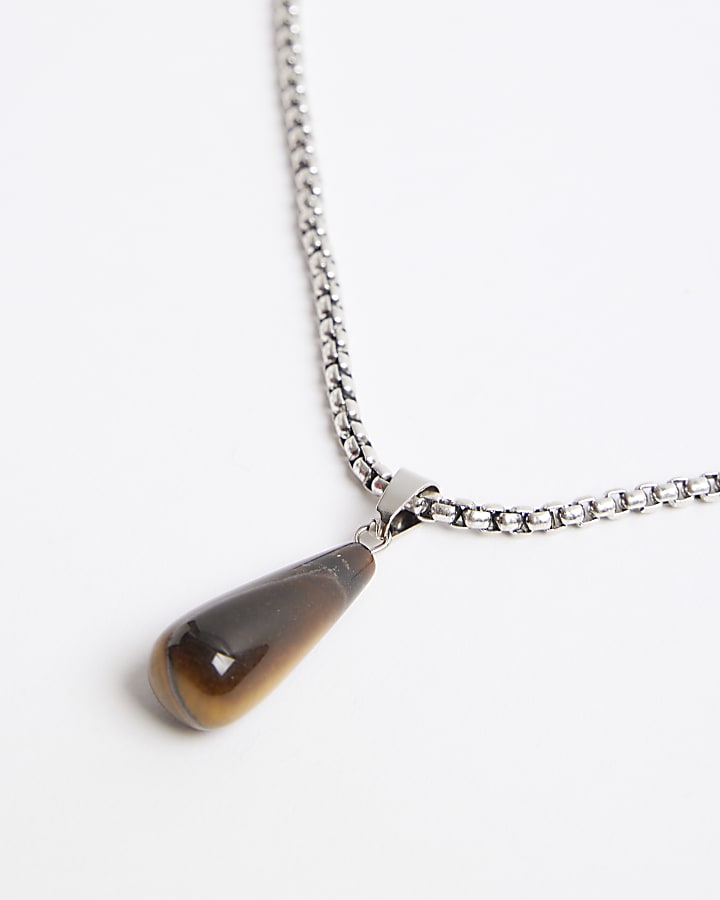 Brown Tigers Eye Pendant Necklace