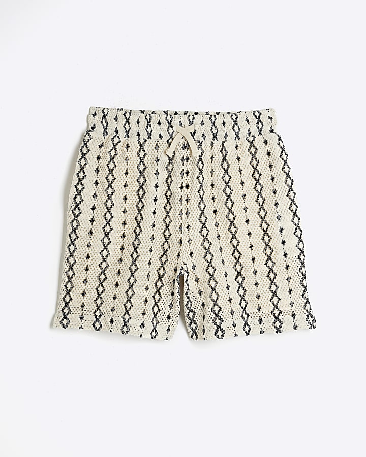 White Regular Fit Crochet Zig Zag Shorts