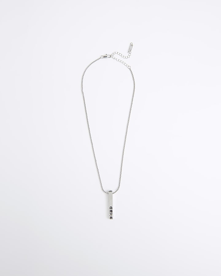 Silver Japanese Bar Pendant Necklace