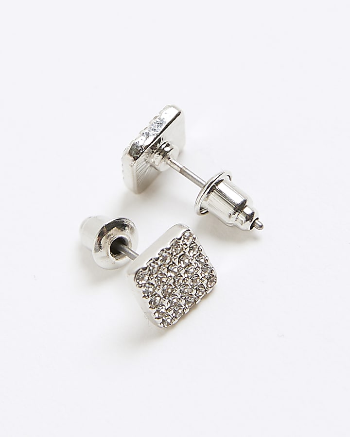 Silver Square Stud Earrings