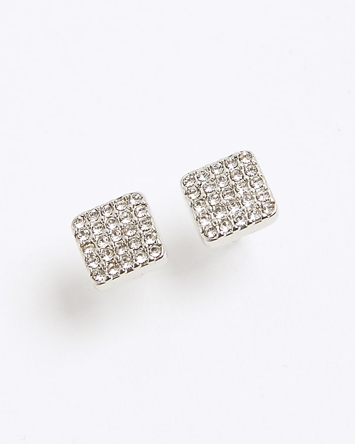Silver Square Stud Earrings