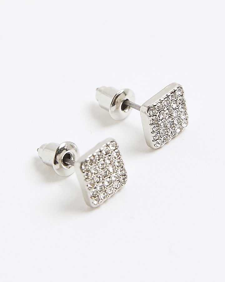 Silver Square Stud Earrings