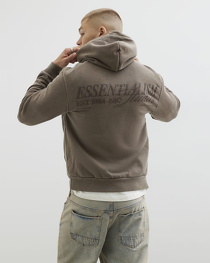 Brown Regular Fit Essentialism Hoodie